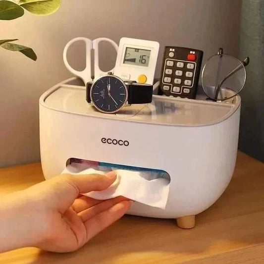 ECOCO Multi-Purpose Tissue Box & Desktop Organizer – Storage Tray for Table & Vanity